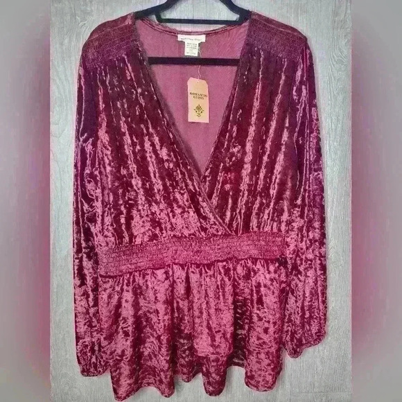 NWT Romantic gypsy baby dolly blouse. Cranberry in color. Size 1X. 100%poly - Picture 1 of 7